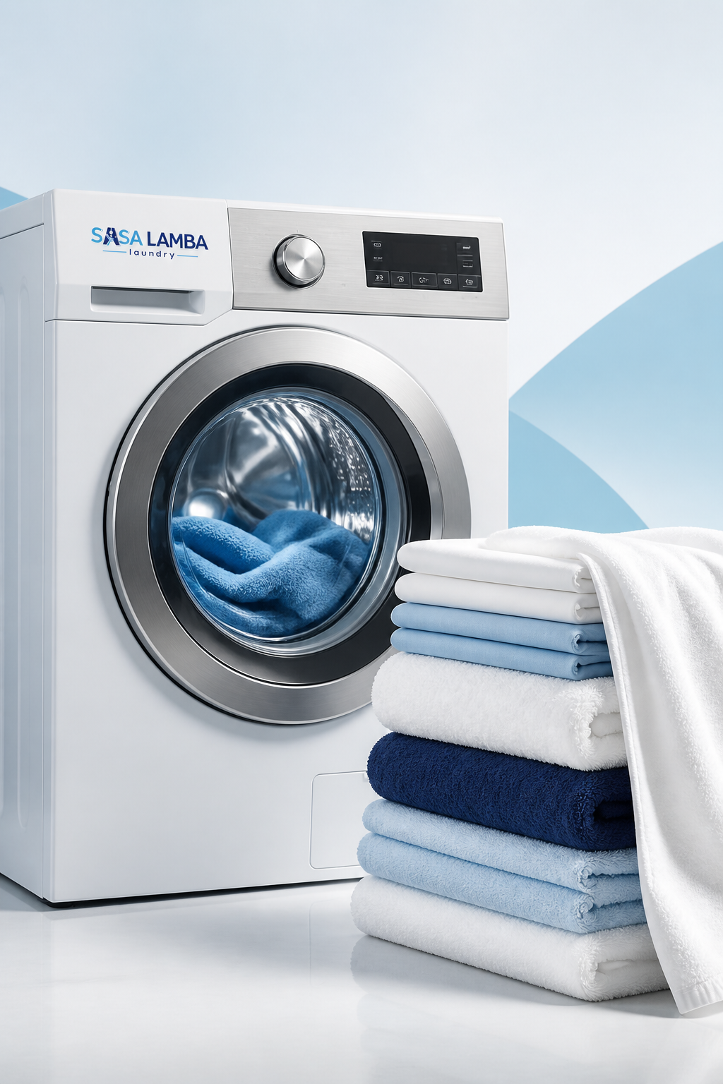 Machine à laver Sasa Lamba et linge propre plié